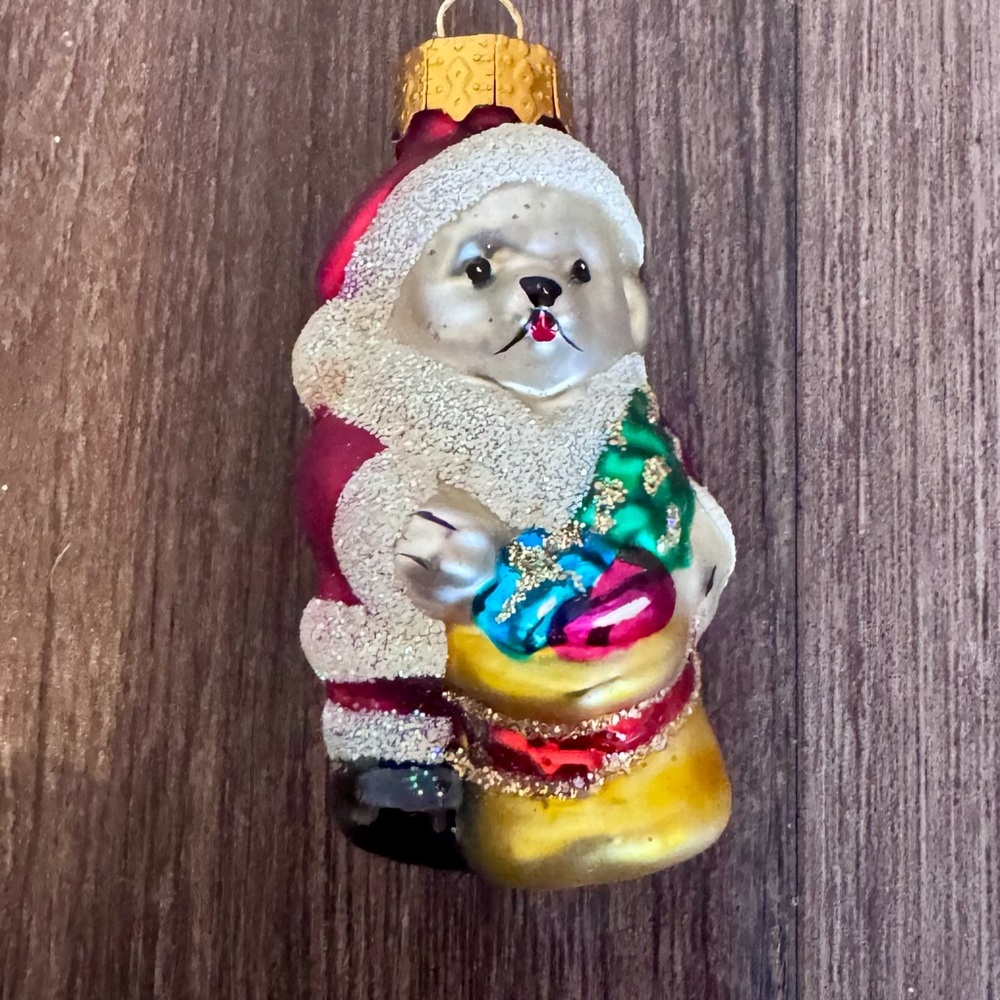 Vintage Mercury Glass Bear Ornament with Santa Suit